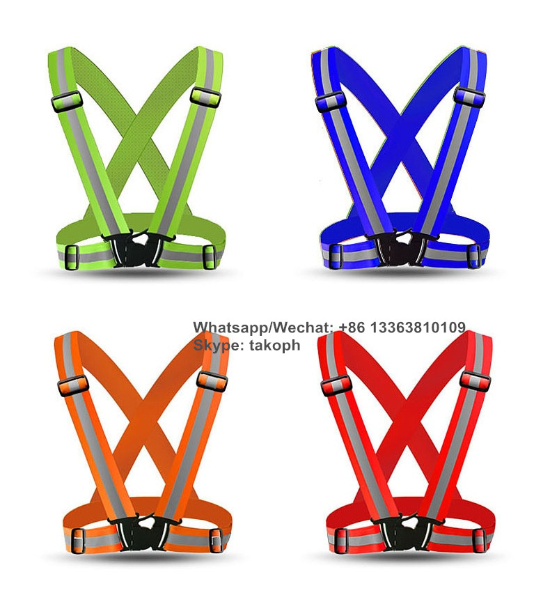 Adjustable Fluorescent Yellow Green Blue LED Reflective Vest Safety Orange Running Visibility Strap Vest