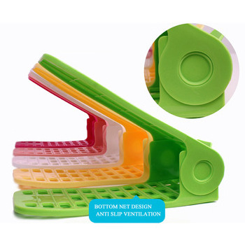 Wholesale most popular double layer adjustable plastic shoes slots organizer storage shelf shoe rack