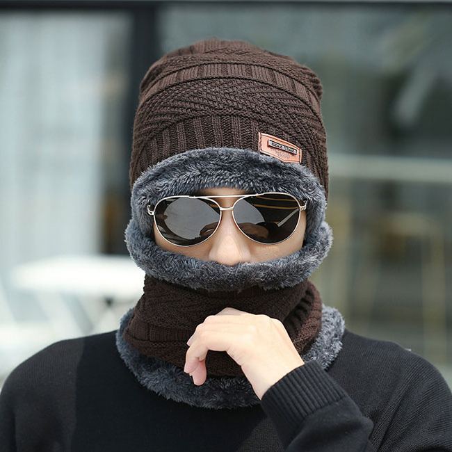 Warm Knit Hat Thick Fleece Lined Winter Hat Neck Warmer Men and Women Winter Hat Scarf Set