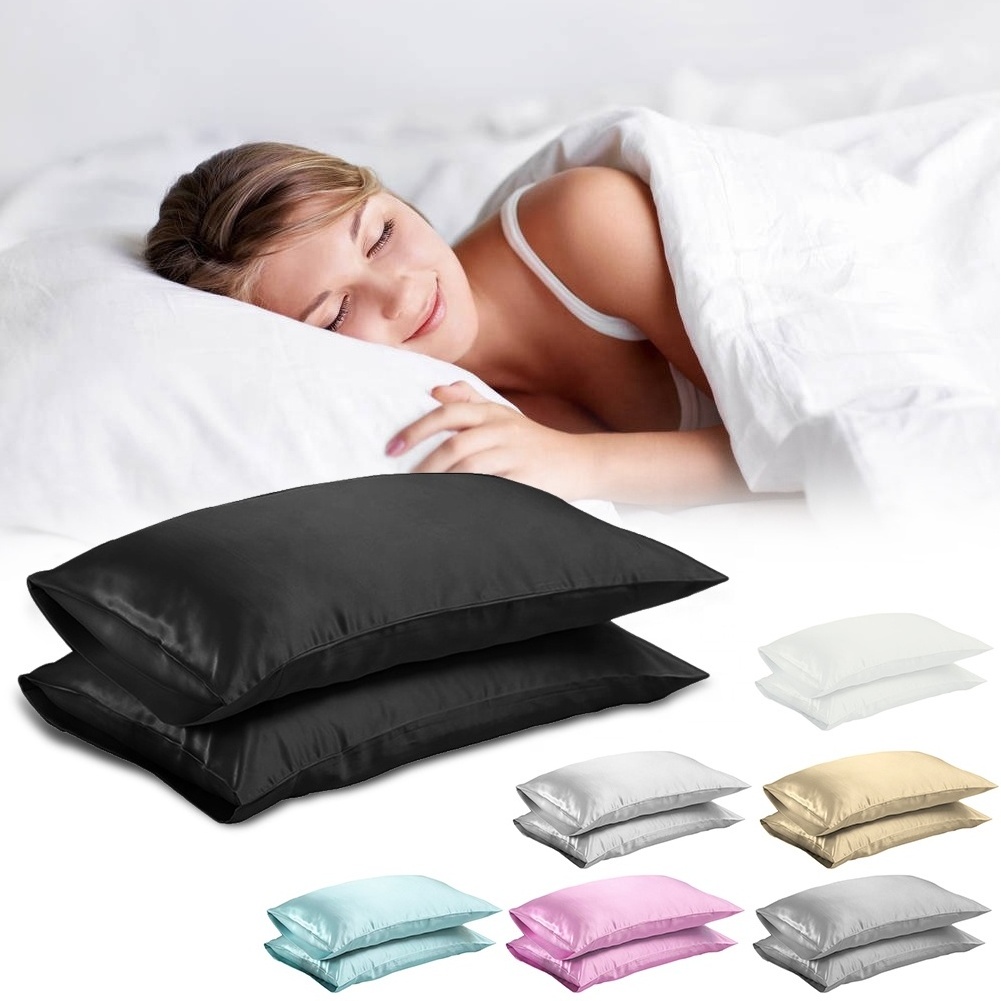 Wholesale Amazoo hot selling luxury custom logo polyester satin envelope pillowcase cover mulberry silk pillow case