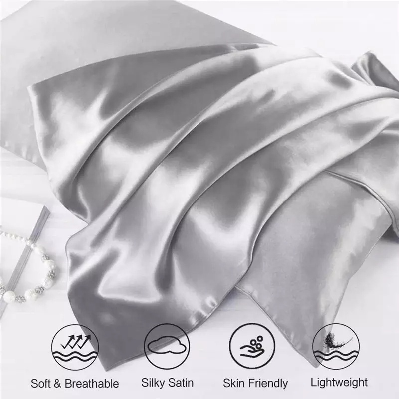 Wholesale Amazoo hot selling luxury custom logo polyester satin envelope pillowcase cover mulberry silk pillow case