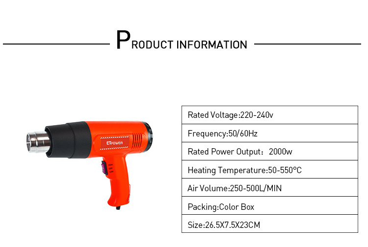 2000W Electric Heat Gun for shrink wrapping