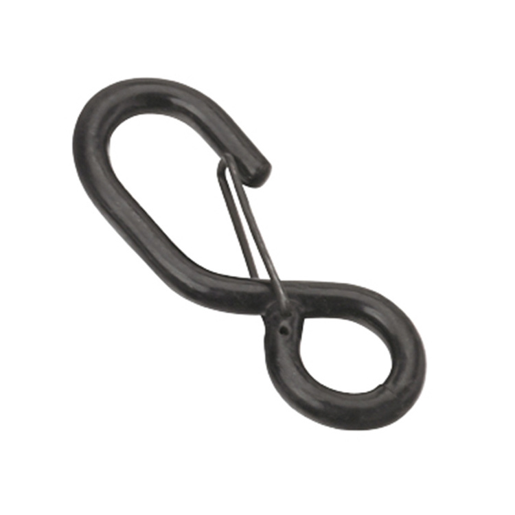 Flat Black PVC coated small closing clip s hooks with spring for crafts