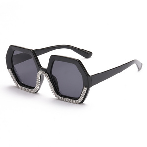 Vintage hexagon PC frame diamond men women shade eyewear sunglasses