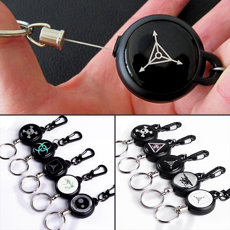 Promotional outdoor telescopic key chain TAD anti-theft elastic keychain steel rope recoil ring pull chain clip key holder