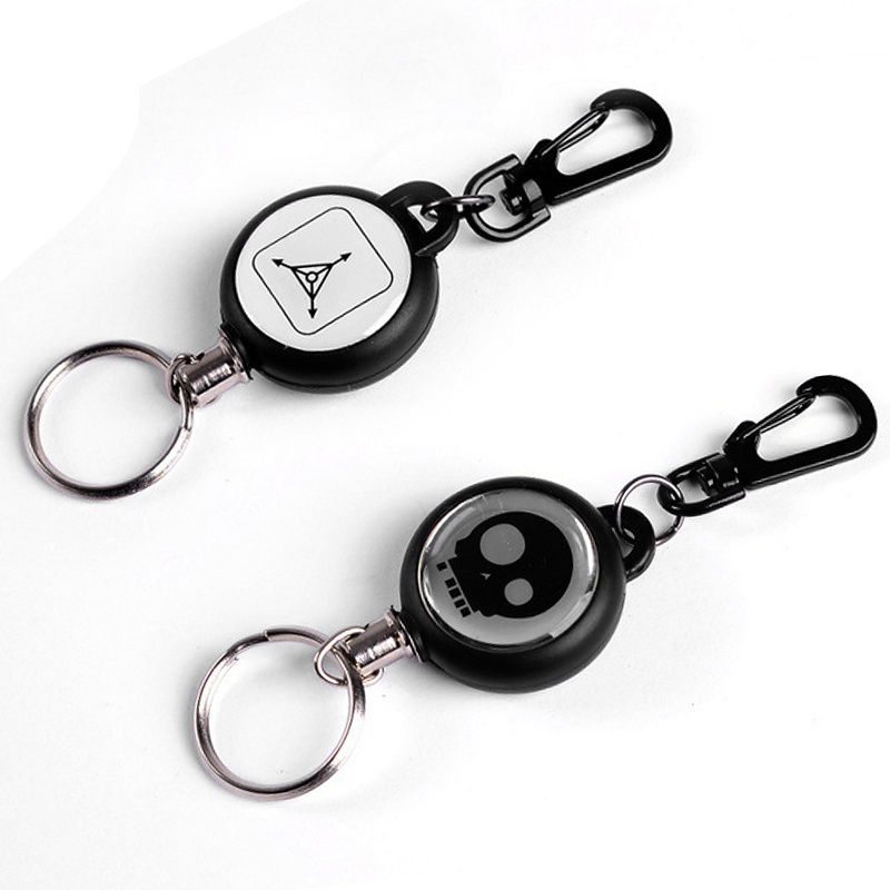 Promotional outdoor telescopic key chain TAD anti-theft elastic keychain steel rope recoil ring pull chain clip key holder