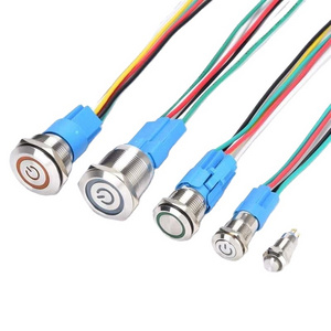 16mm 6v 12v 110v 220v Led Momentary Latching Stainless Steel 5 Pins Waterproof Metal Push Button Switch With Power Symbol