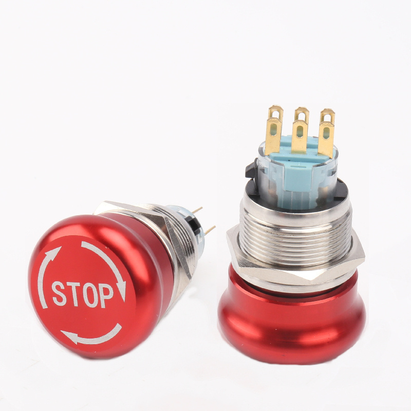 Mushroom Head Screw Terminal 19mm 22mm Momentary ip67 emergency stop push button switch