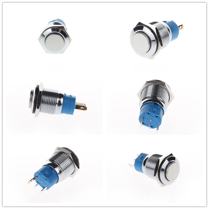 16mm 6v 12v 110v 220v Led Momentary Latching Stainless Steel 5 Pins Waterproof Metal Push Button Switch With Power Symbol