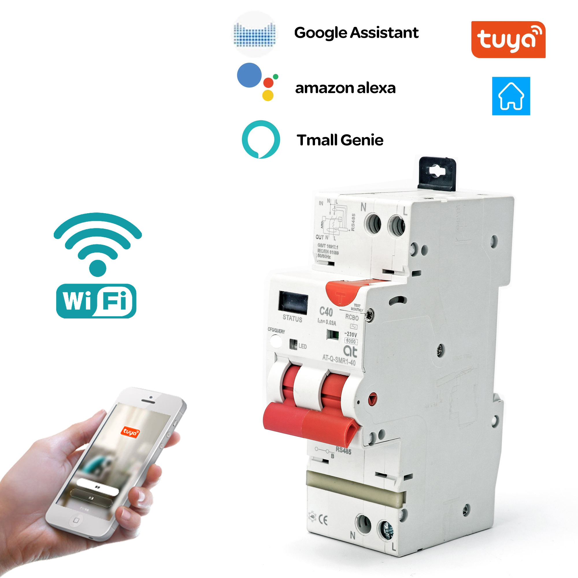 WIFI RCBO Current Circuit Breaker tuya smart Overload Overvoltage/Undervoltage Over Current Leakage Protection Reclosing Switch