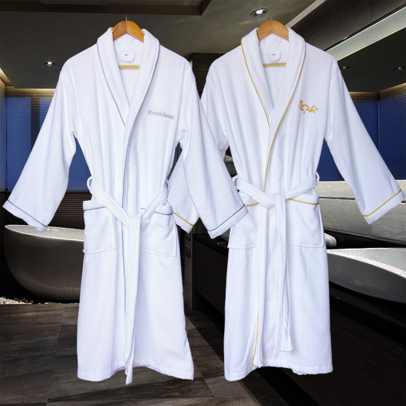 100% Cotton Velvet Classic White Luxury Hilton Hotel Cotton Terry  Bathrobe