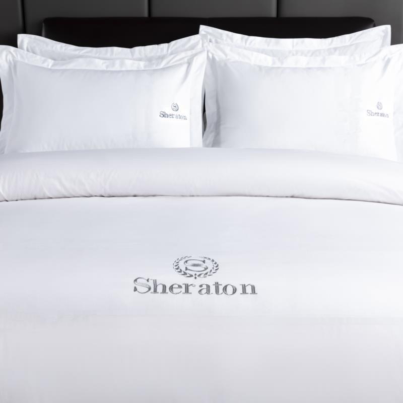 5 Star hotel linen white luxury hilton sheraton 100% cotton hotel bedding set duvet cover bed sheet set