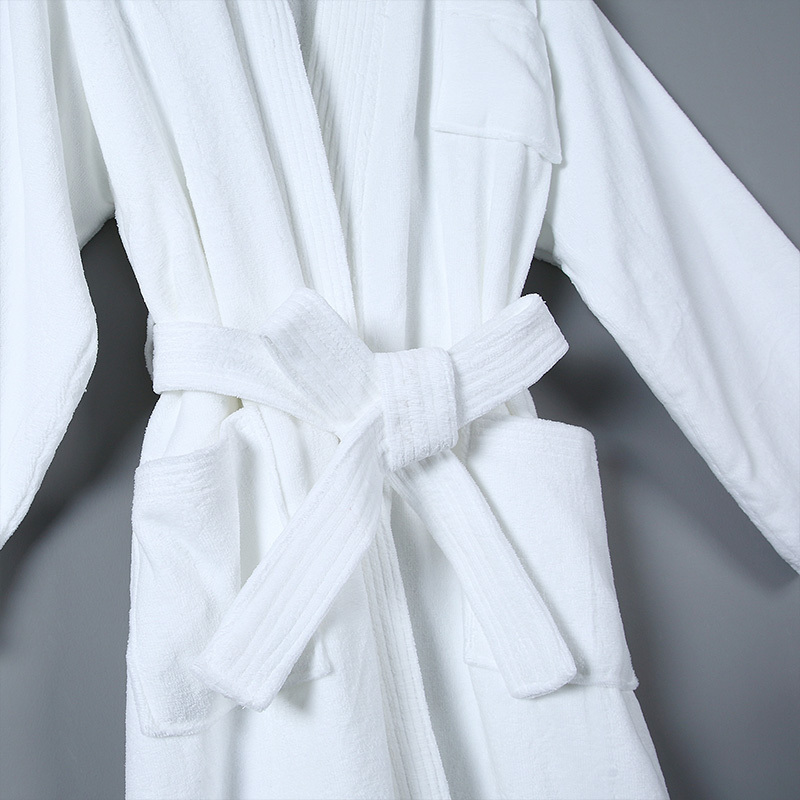 100% Cotton Velvet Classic White Luxury Hilton Hotel Cotton Terry  Bathrobe