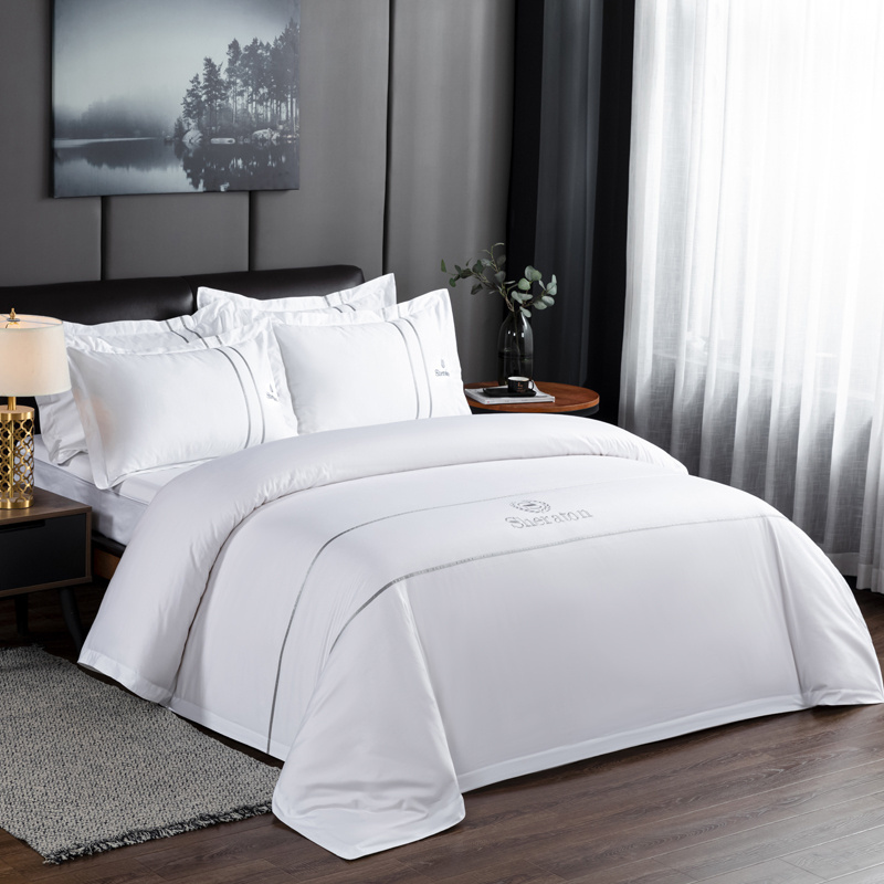 5 Star hotel linen white luxury hilton sheraton 100% cotton hotel bedding set duvet cover bed sheet set