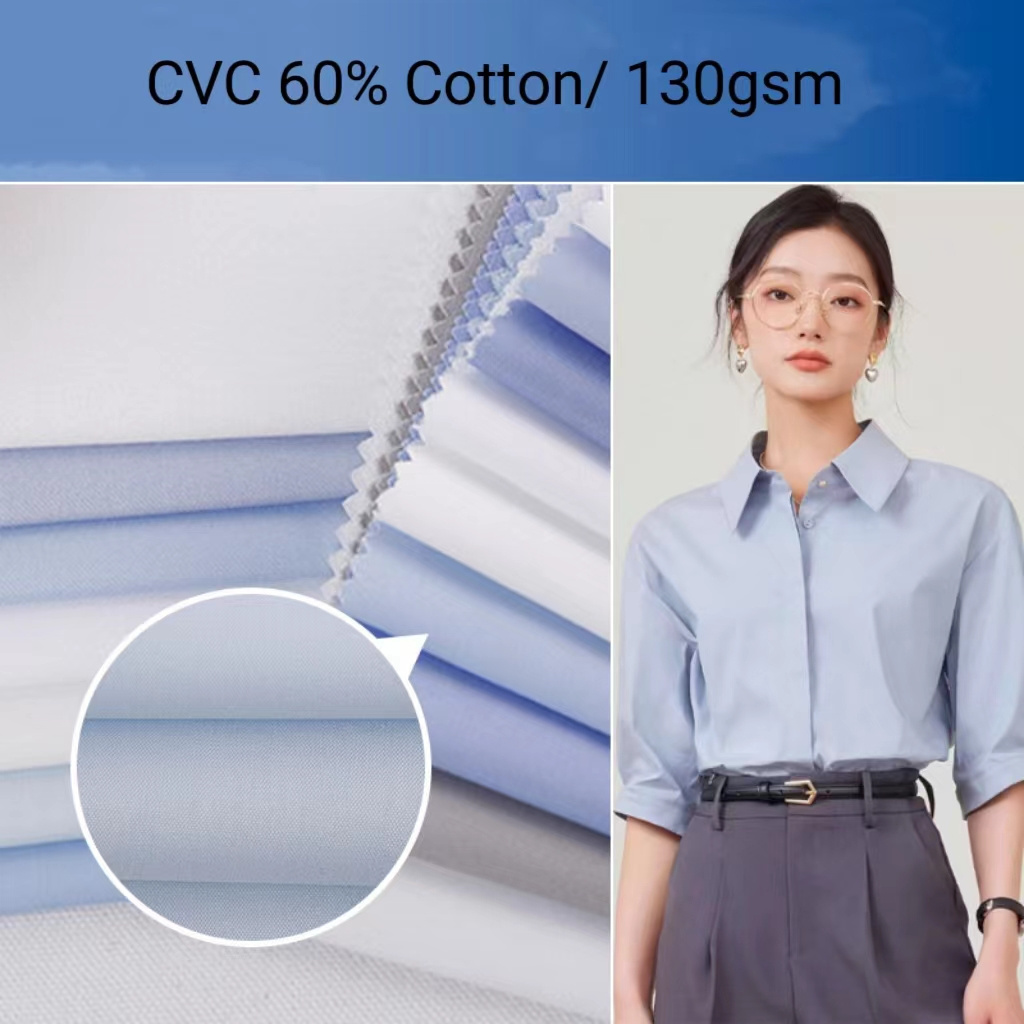 Plain Color CVC 60% Cotton 80x80s 130g Fabric for Business Clothing Shirt Blouse