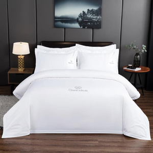 5 Star hotel linen white luxury hilton sheraton 100% cotton hotel bedding set duvet cover bed sheet set