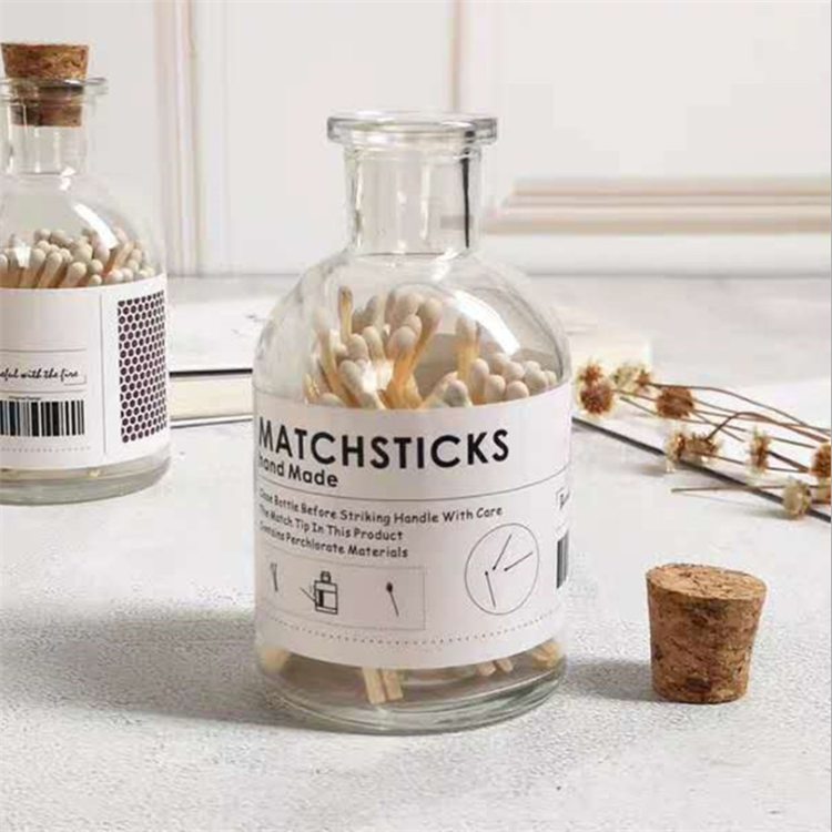 Match Decorative Custom Logo Long Wooden Stick Candle Matchsticks Glass bottle with wooden lid