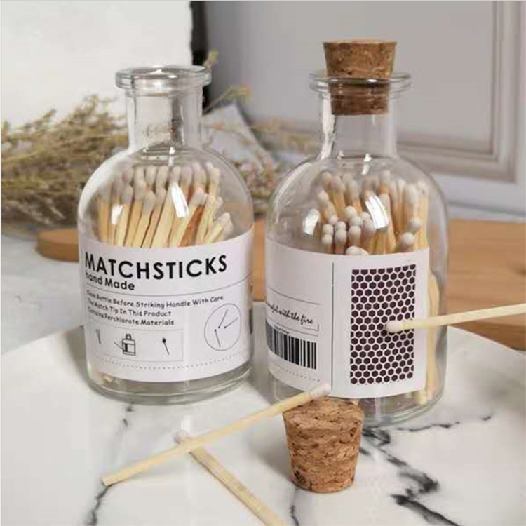 Match Decorative Custom Logo Long Wooden Stick Candle Matchsticks Glass bottle with wooden lid