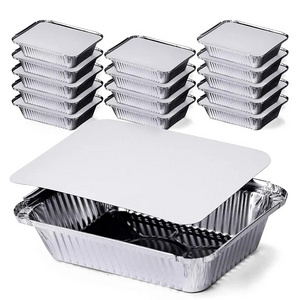 More sizes 500ml 900ml 1000ml OEM Logo foil tray disposable food aluminium foil container foil pan with lid