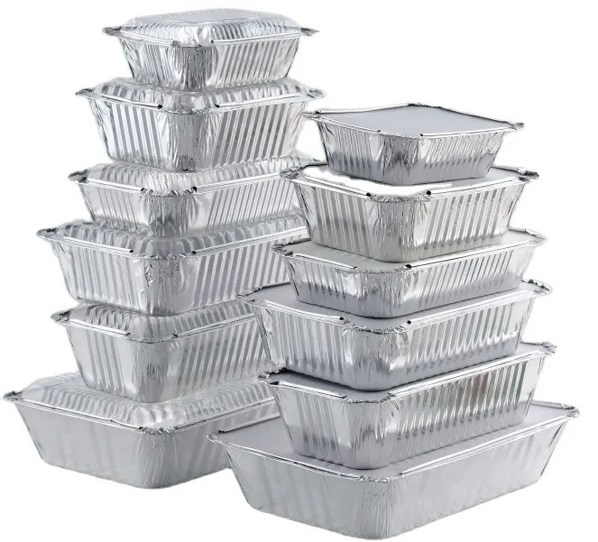 More sizes 500ml 900ml 1000ml OEM Logo foil tray disposable food aluminium foil container foil pan with lid