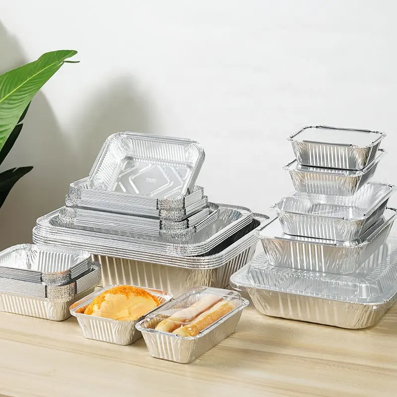 More sizes 500ml 900ml 1000ml OEM Logo foil tray disposable food aluminium foil container foil pan with lid