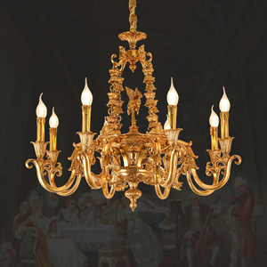 French Baroque Brass Hotel Lobby Pendant Light European Style Antique Living Dining Room Hallway Candle Pendant Light