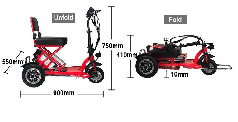 Hot Sale Unique Design 48V Dual 350W*2 Mobility Scooter Folding E-Scooter Three Wheels Disc Brake Disable Scooter