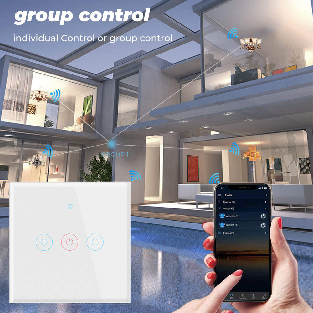 Smart Switch Light Touch Tuya Wifi  RF433MHZ EU Without Neutral Wire Wall Control on off For APP Alexa Google Home