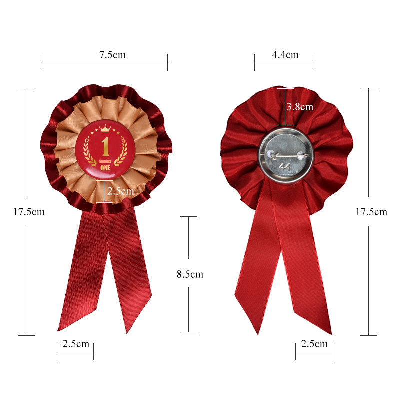 Custom printed with logo double face Satin Award Ribbon Rosette Badge for Medals and Gifts Competition