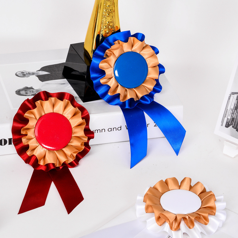 Double Face Satin Award Ribbon Rosette Badge Custom Printed with Logo for Medals and Competitions