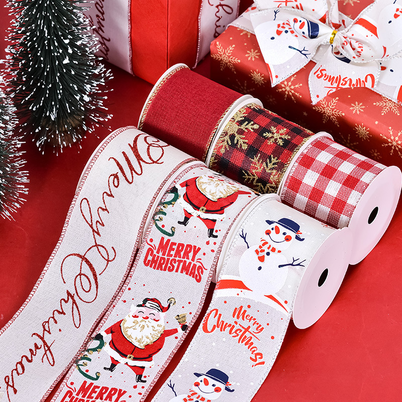 Ribest Wholesale Christmas Wired Edge Ribbon Customized Printed 2.5 Inch Roll