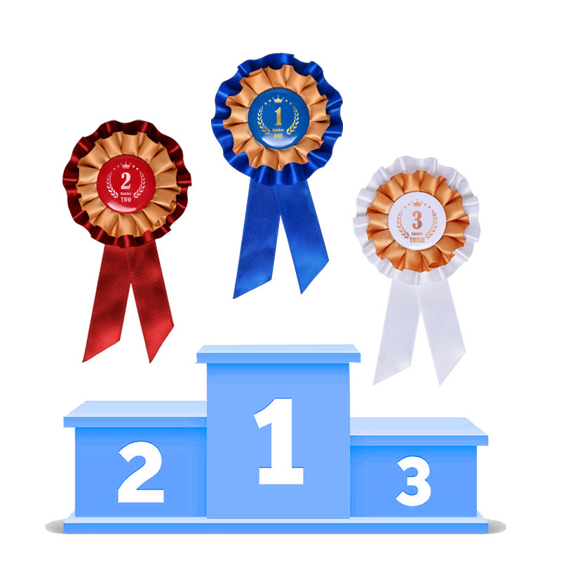 Double Face Satin Award Ribbon Rosette Badge Custom Printed with Logo for Medals and Competitions