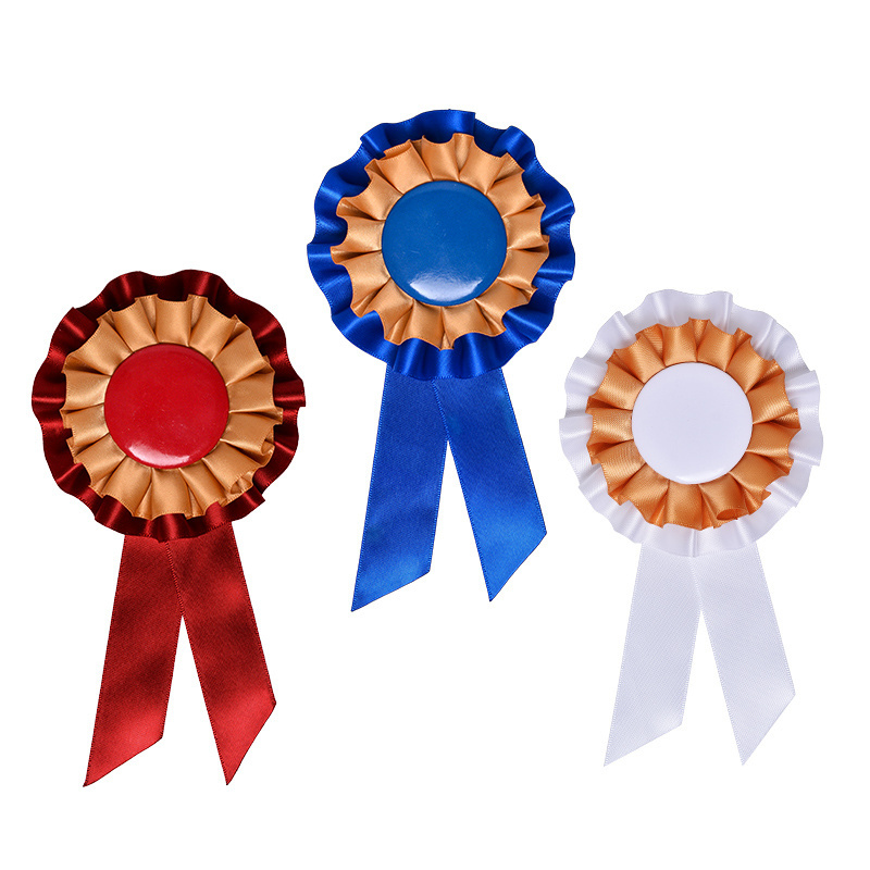 Custom LOGO Printed round Blank Satin Awards Ribbon Rosette Badge for Medals and Gifts