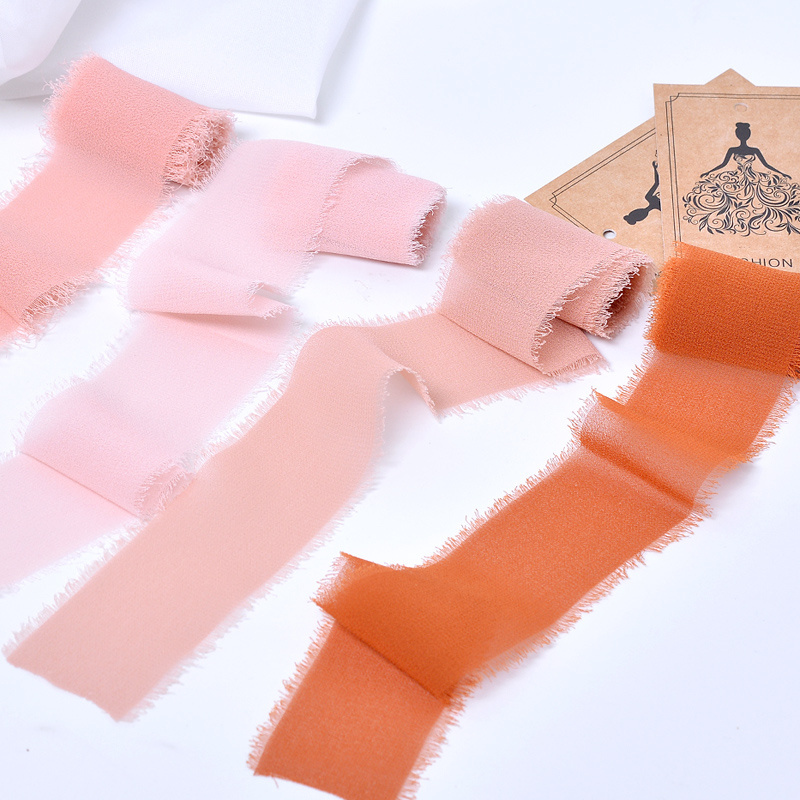 RIBEST Frayed Raw Edge Chiffon Silk Ribbon Handmade Custom For Wedding Invitations Decoration