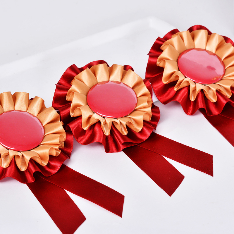 Custom LOGO Printed round Blank Satin Awards Ribbon Rosette Badge for Medals and Gifts