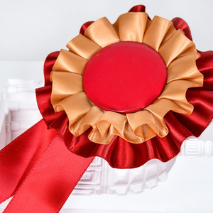 Custom printed with logo double face Satin Award Ribbon Rosette Badge for Medals and Gifts Competition