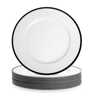 13" Black Rim White Plastic Charger Plates Wholesale Canada Party Dinner Table Top Decoration Service Plate