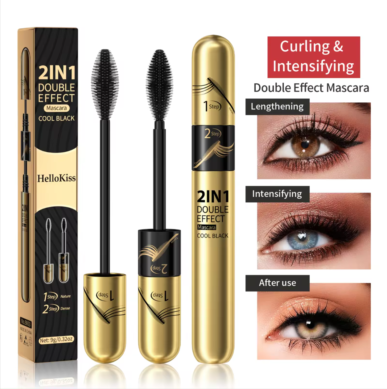 Professional Cosmetics Mascara Waterproof base 2 In 1 Natural Eyelash Mascara Thick Curling 4D Double Head Mascara