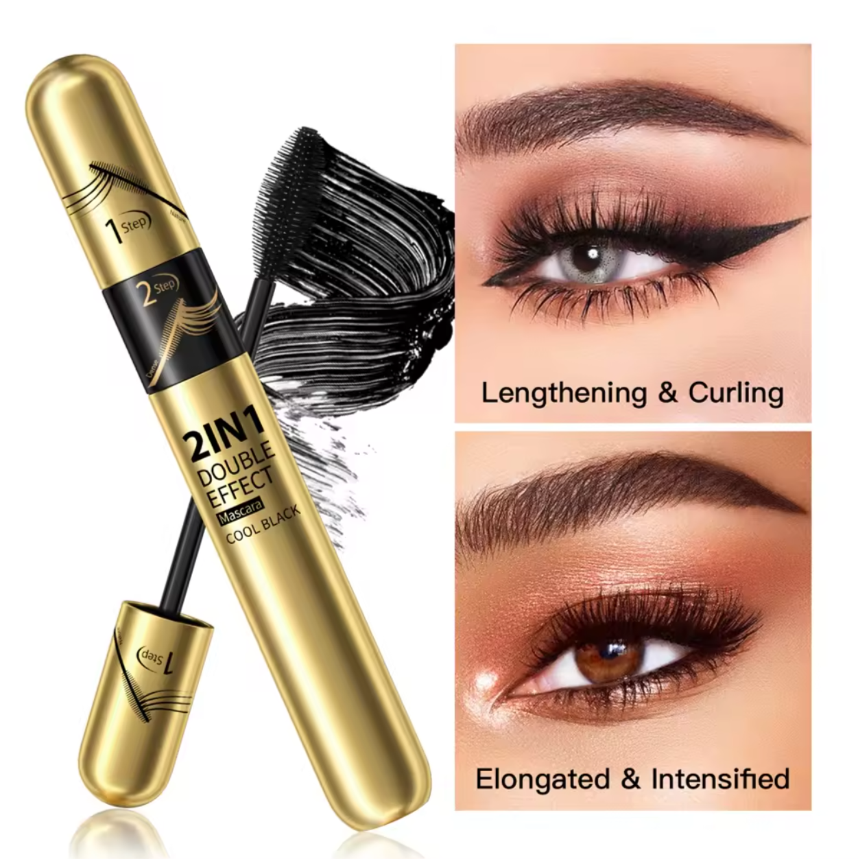 Professional Cosmetics Mascara Waterproof base 2 In 1 Natural Eyelash Mascara Thick Curling 4D Double Head Mascara