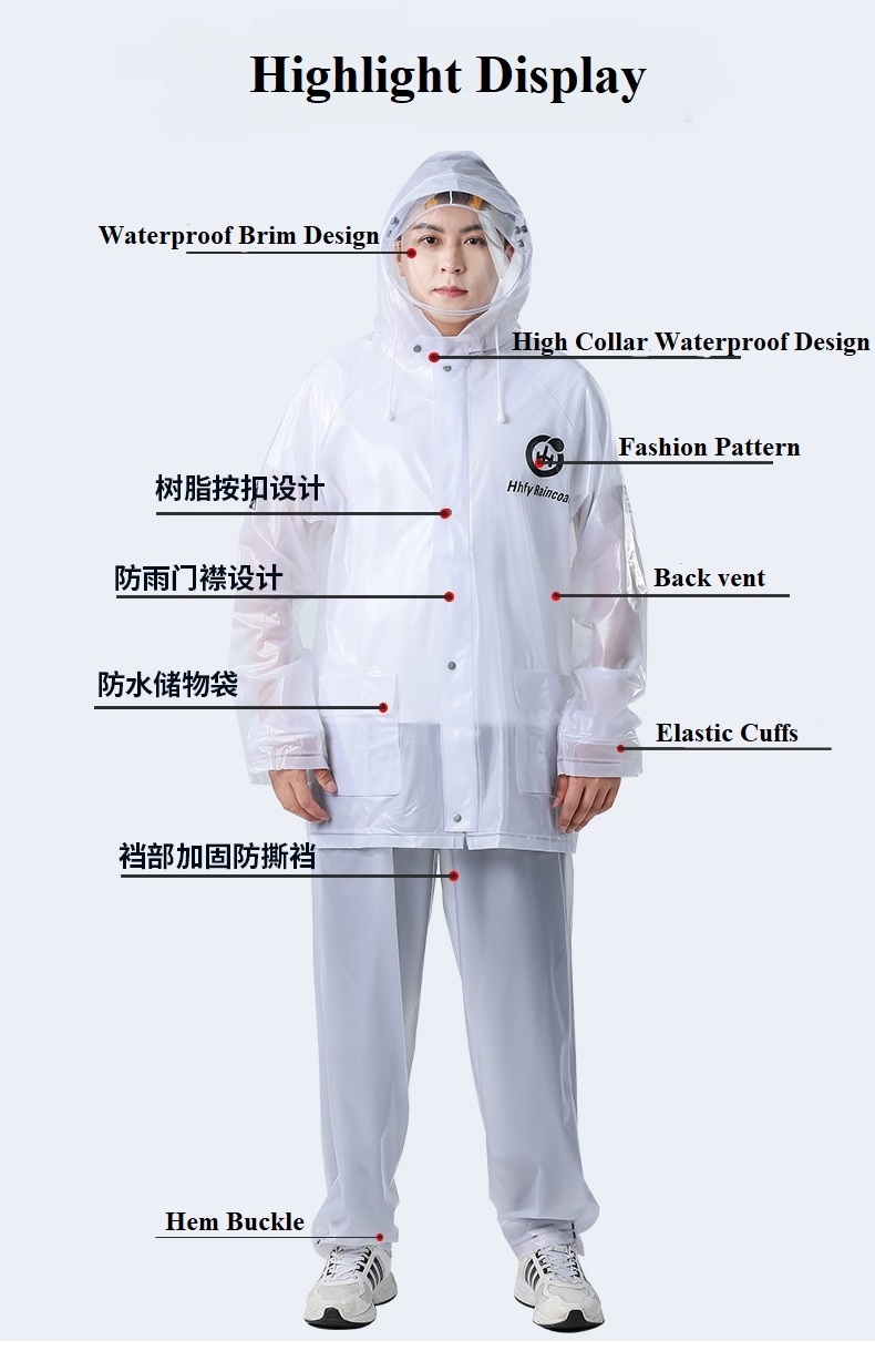 Wholesale plastic men 100% waterproof portable branded raincoat mens rain jacket waterproof adult rainsuit