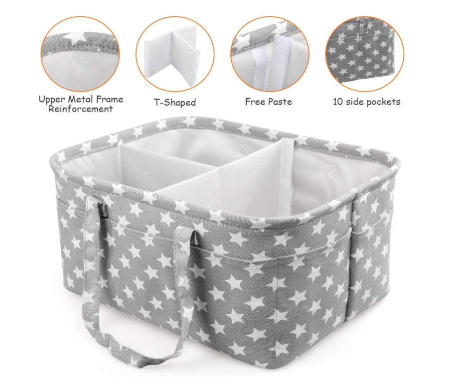 Baby Diaper Caddy Organizer Nappy Caddy Nursery Storage Portable Car Organizer with Detachable Divider and 10 Invisible Pockets