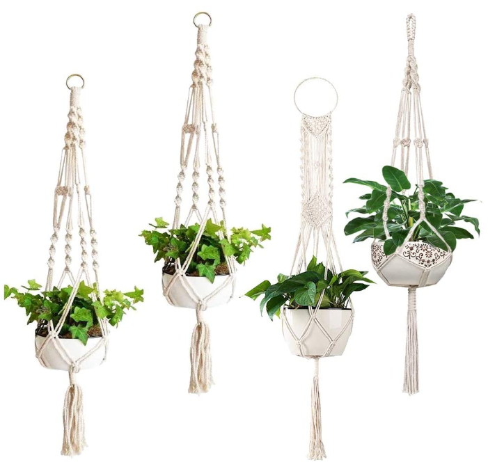 4 Pack Macrame Plant Hangers with Hooks Crochet Plant Hangers Hanging Planter Stand Flower Pots Boho Wall Art Decor