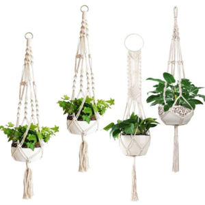 4 Pack Macrame Plant Hangers with Hooks Crochet Plant Hangers Hanging Planter Stand Flower Pots Boho Wall Art Decor