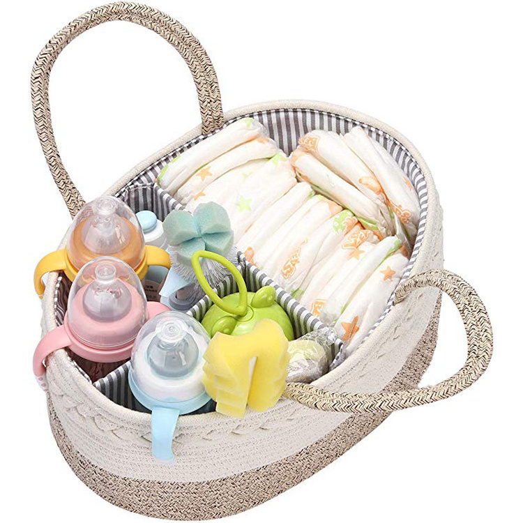 Baby Diaper Caddy Organizer Bag  Protabel Cotton Rope Nursery Caddy Storage Bin For  Car Organizer