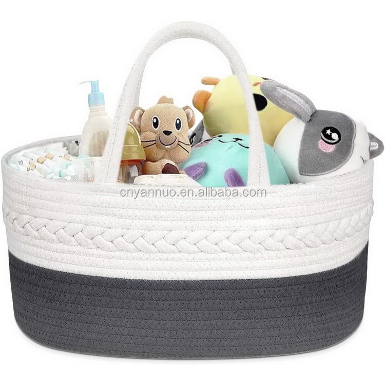 Baby Diaper Caddy Organizer Bag  Protabel Cotton Rope Nursery Caddy Storage Bin For  Car Organizer