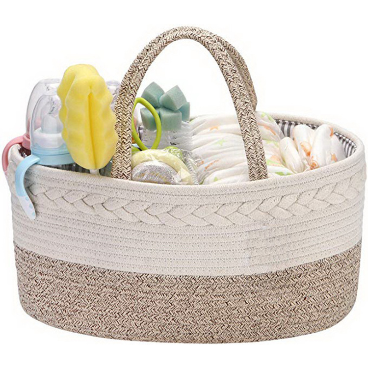 Baby Diaper Caddy Organizer Bag  Protabel Cotton Rope Nursery Caddy Storage Bin For  Car Organizer