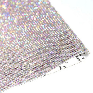 Crystal Rhinestone Flat Back Self Adhesive Sheet or Hot Fix to Fabric Roll for Wedding Mesh Decor 2mm Glass Eco-friendly Glue on