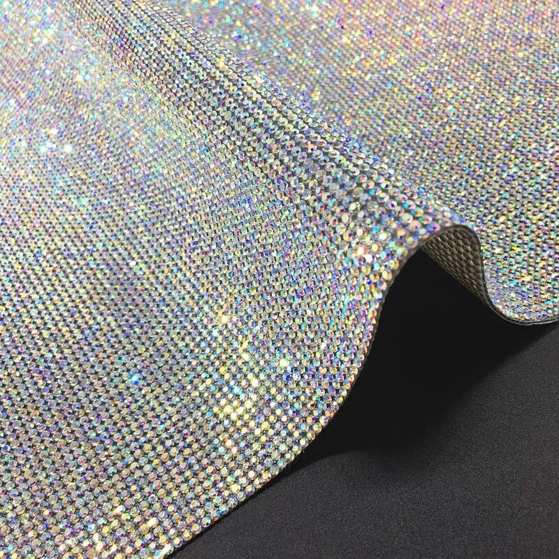 Crystal Rhinestone Flat Back Self Adhesive Sheet or Hot Fix to Fabric Roll for Wedding Mesh Decor 2mm Glass Eco-friendly Glue on