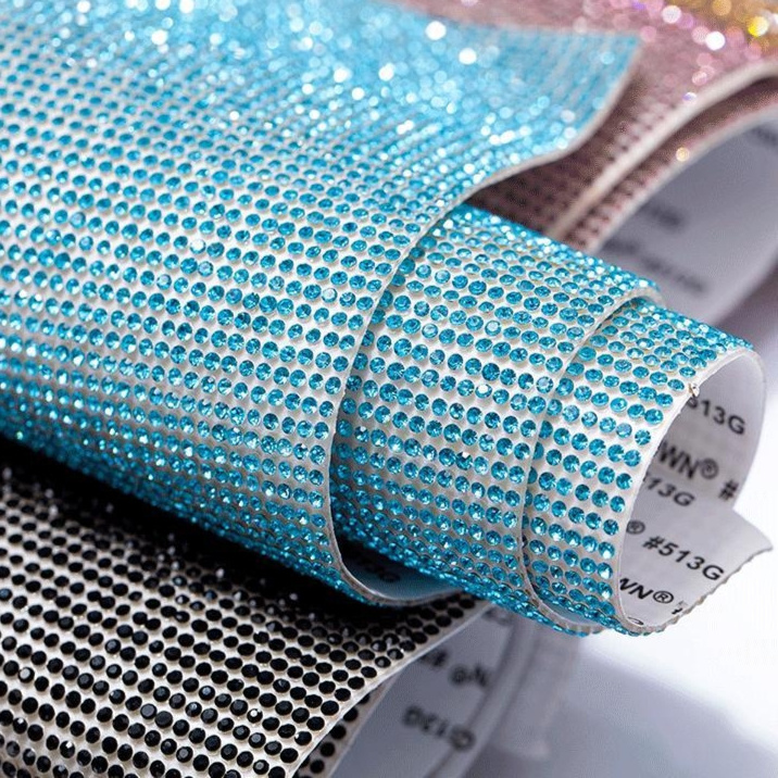 24x40 cm High Quality Aquamarine Colors Clothes Adhesive Rhinestone Sheets Hotfix Sheet Stick