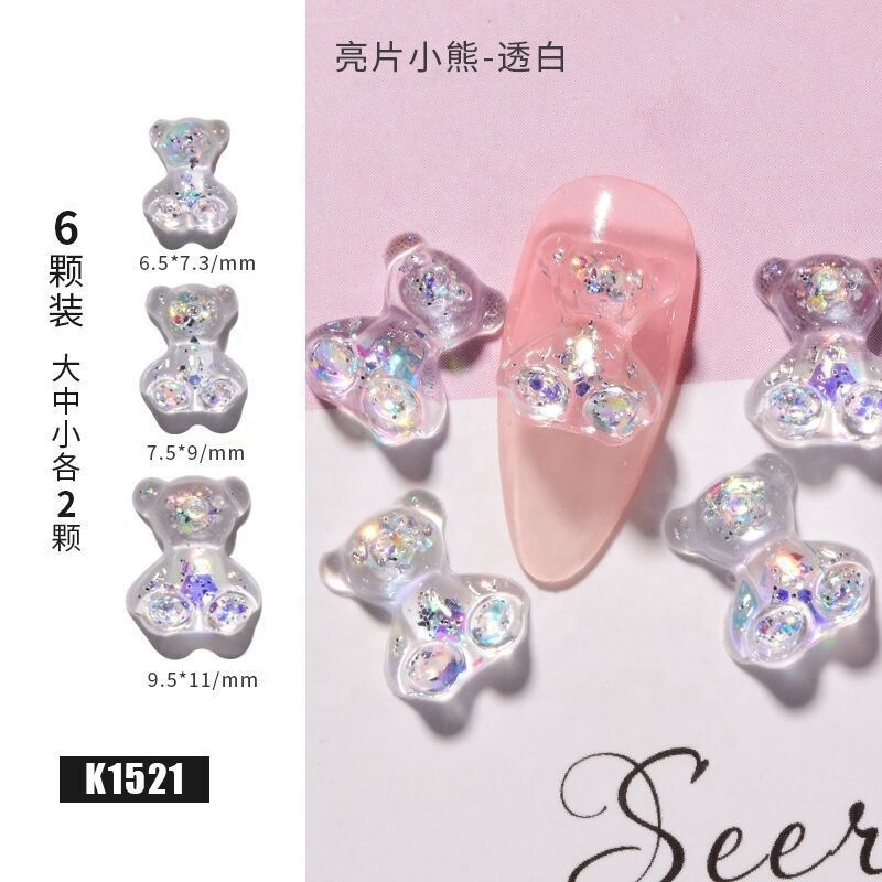 Yantuo Factory Price Nail Strass Jelly Candy Bear Glue On 3D Nail Art Charms